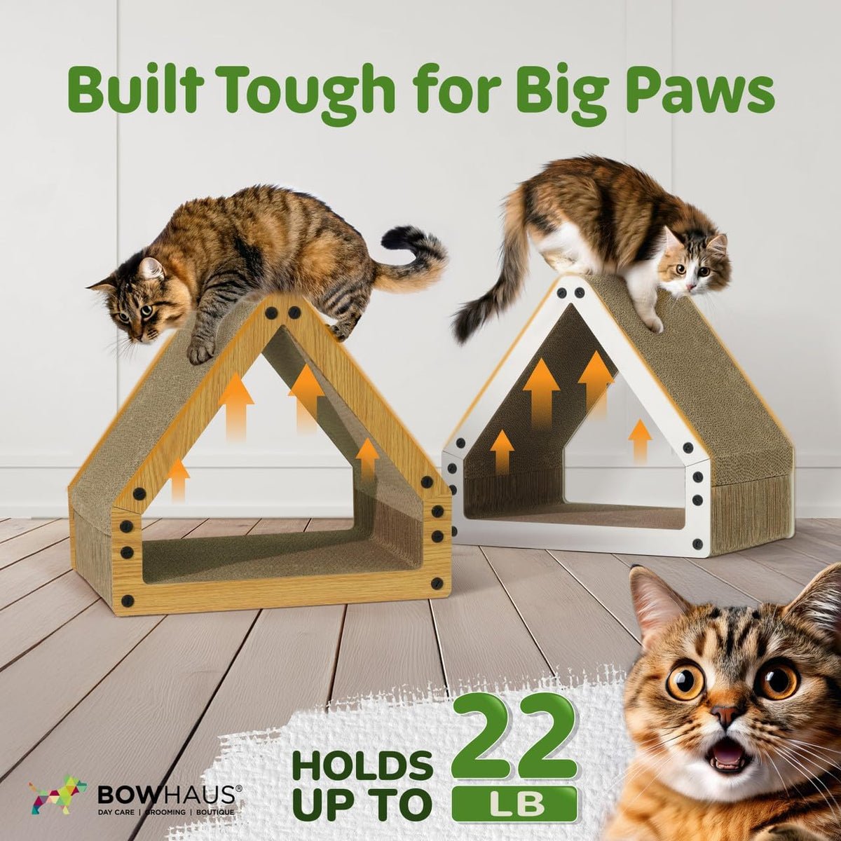 House Cat Scratcher Lounger, Reversible Five-Layer Cardboard Scratching Bed for Indoor Cats, 16.1 x 14.6 x 12 Inches in Brown or White