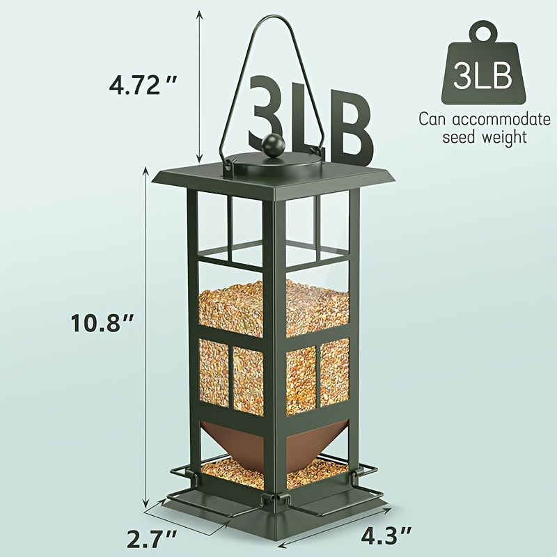 Four-Port Bird Feeder for Outdoors, Green Metal Hanging Wild Bird Feeder with Drainage Holes and Easy-Fill Design for Backyard Birdwatching