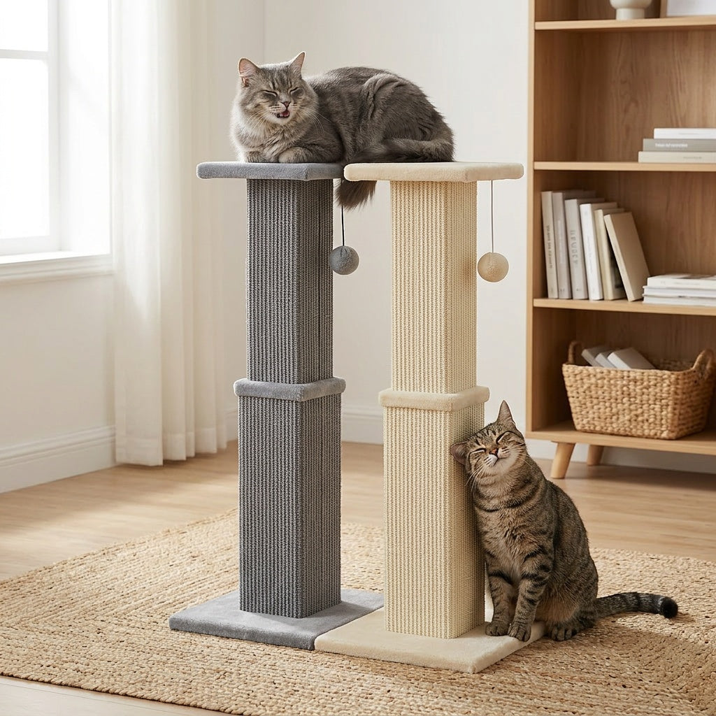 Cat Scratching Post with Hanging Ball, Sisal-Wrapped Multi-Tier Indoor Cat Tower for Scratching, Climbing and Everyday Play in Multiple Colors