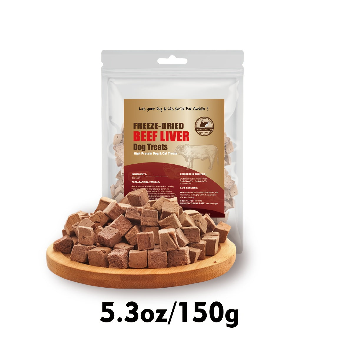 Freeze-Dried Beef Liver Dog Treats, Single-Ingredient Grain-Free Training Rewards and Gluten-Free Snacks in 50g, 150g or 300g Pack Options