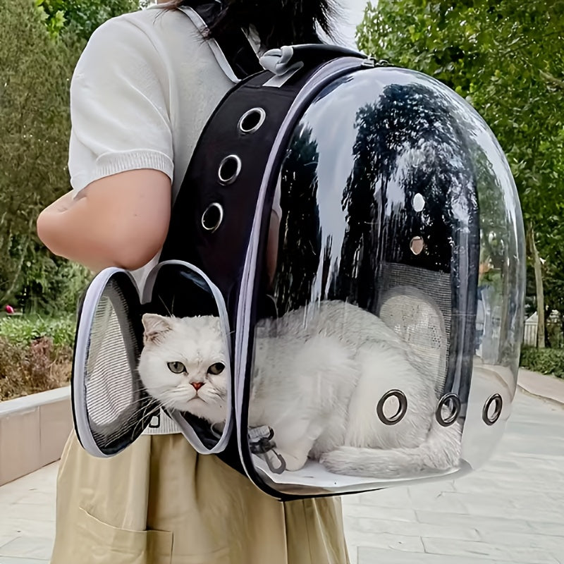 Cat Backpack Carrier in Black, Space Capsule Double Shoulder Pet Travel Bag with Black Transparent Model A Option for Everyday Outings