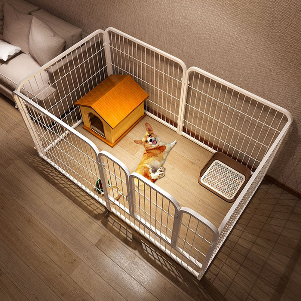 Indoor Dog Enclosure with Flexible Layout for Rest, Play and Potty Areas, Stainless Steel Pet Pen in Black or White for Small and Medium Dogs