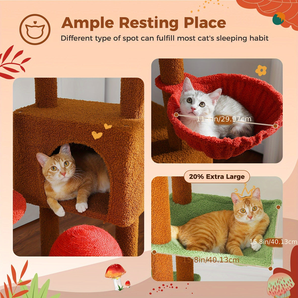Adjustable Floor to Ceiling Cat Tree 90.5–100.4 Inches, Dual Top Support Indoor Tower with Condo, Hammocks, Climbing Platforms and Scratching Posts