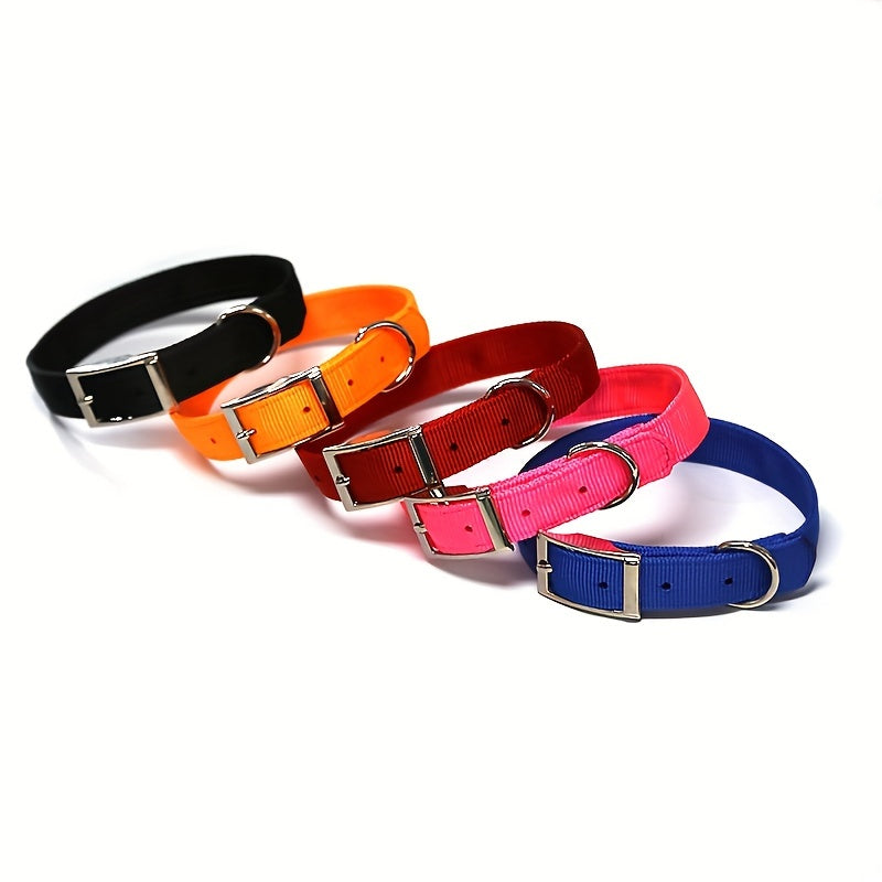 Nylon Dog Collar with Double-Layer Strap, Adjustable Metal Buckle and D-Ring for Small Medium Large Dogs, Everyday Outdoor Walks, S M L