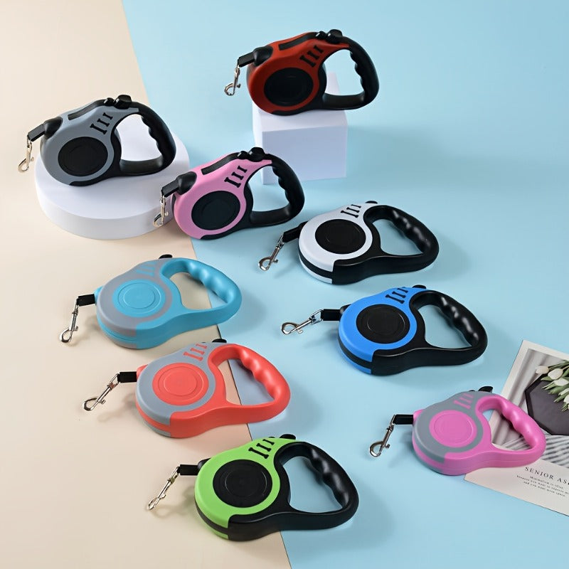 10ft Retractable Dog Leash with Ergonomic Handle, Nylon Walking Lead with Colorful Bone Design and 4 Bells for Small and Medium Dogs