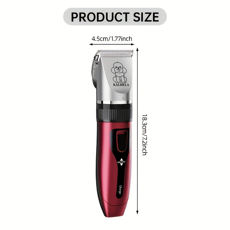 Dog Grooming Clippers with Display, Red Cordless Rechargeable Pet Hair Trimmer with Detachable Blades, Four Guide Combs and Kit Options