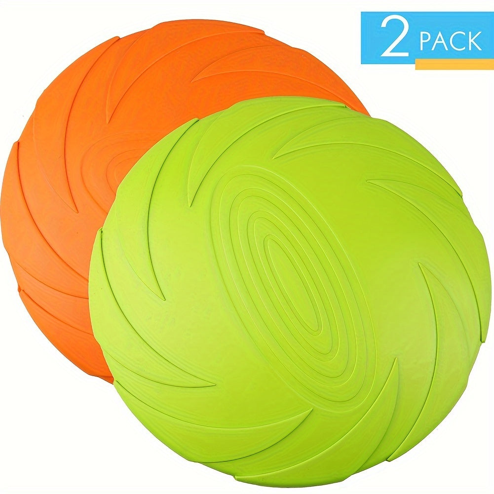 Rubber Dog Flying Disc Set, 2 Pack Approx. 7 Inch Floating Fetch Toys in Orange and Green for Supervised Outdoor Retrieval and Beach Play
