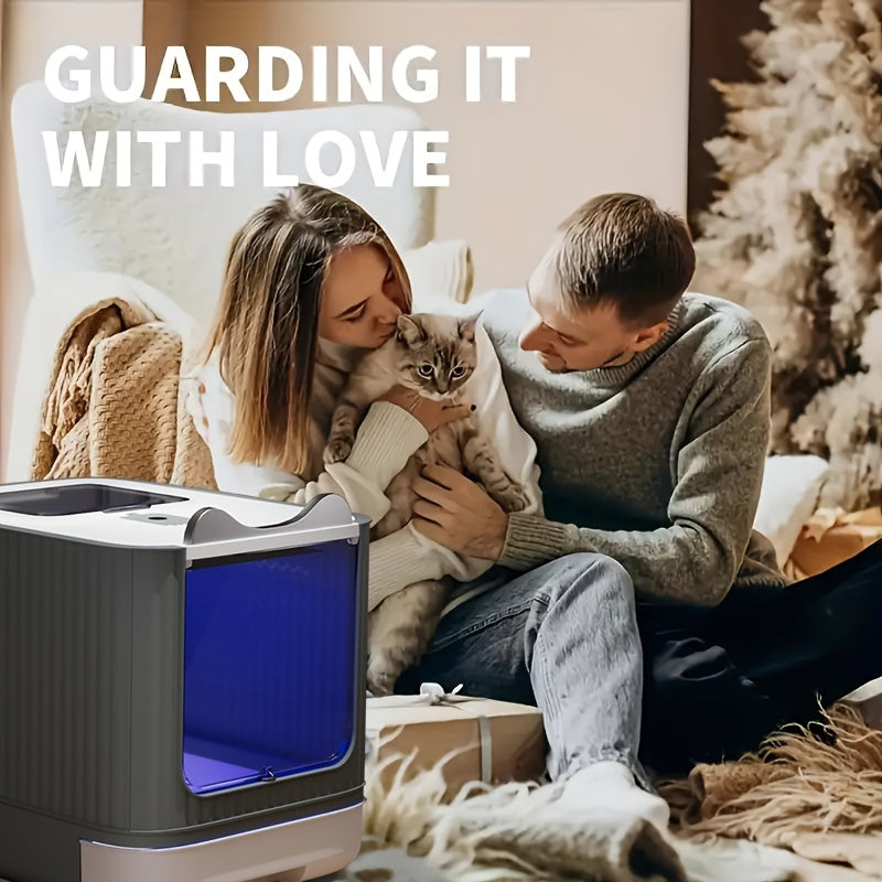 Extra Large Cat Litter Box with Front-Loading Drawer, 4-in-1 Enclosed Double-Door Cat Toilet with Top Cover, Scoop and Carbon Bag