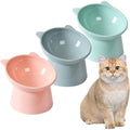 Raised Cat Bowls 3-Piece Color Set, Cat-Ear Shaped Elevated Pet Feeding Dishes with Anti-Slip Base in Blue, Pink and Green for Everyday Meals