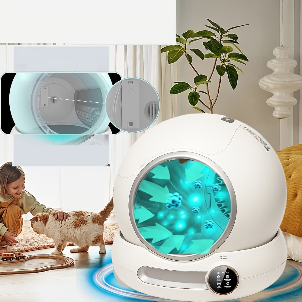 Self-Cleaning Cat Litter Box 17.17 Gallon Space, White Automatic Cat Toilet with Litter Bag for Everyday Indoor Cat Care, Without Battery