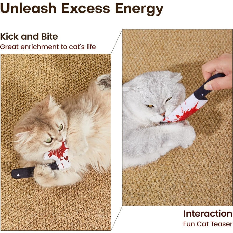 Crinkle Cat Kicker Toys 4 Pack, Knife-Shaped Fabric Toys with Pet Herb for Indoor Batting, Pouncing and Supervised Hunting Play