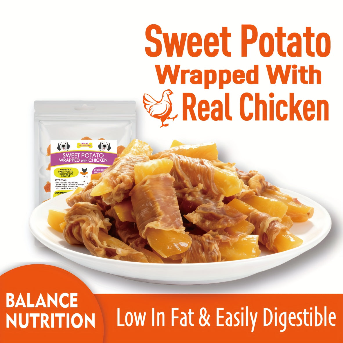 Chicken-Wrapped Sweet Potato Fries for Dogs, Chewy Dog Treats in 600g or 900g Packs for Supervised Snack Time, Everyday Rewards and Pet Gifts