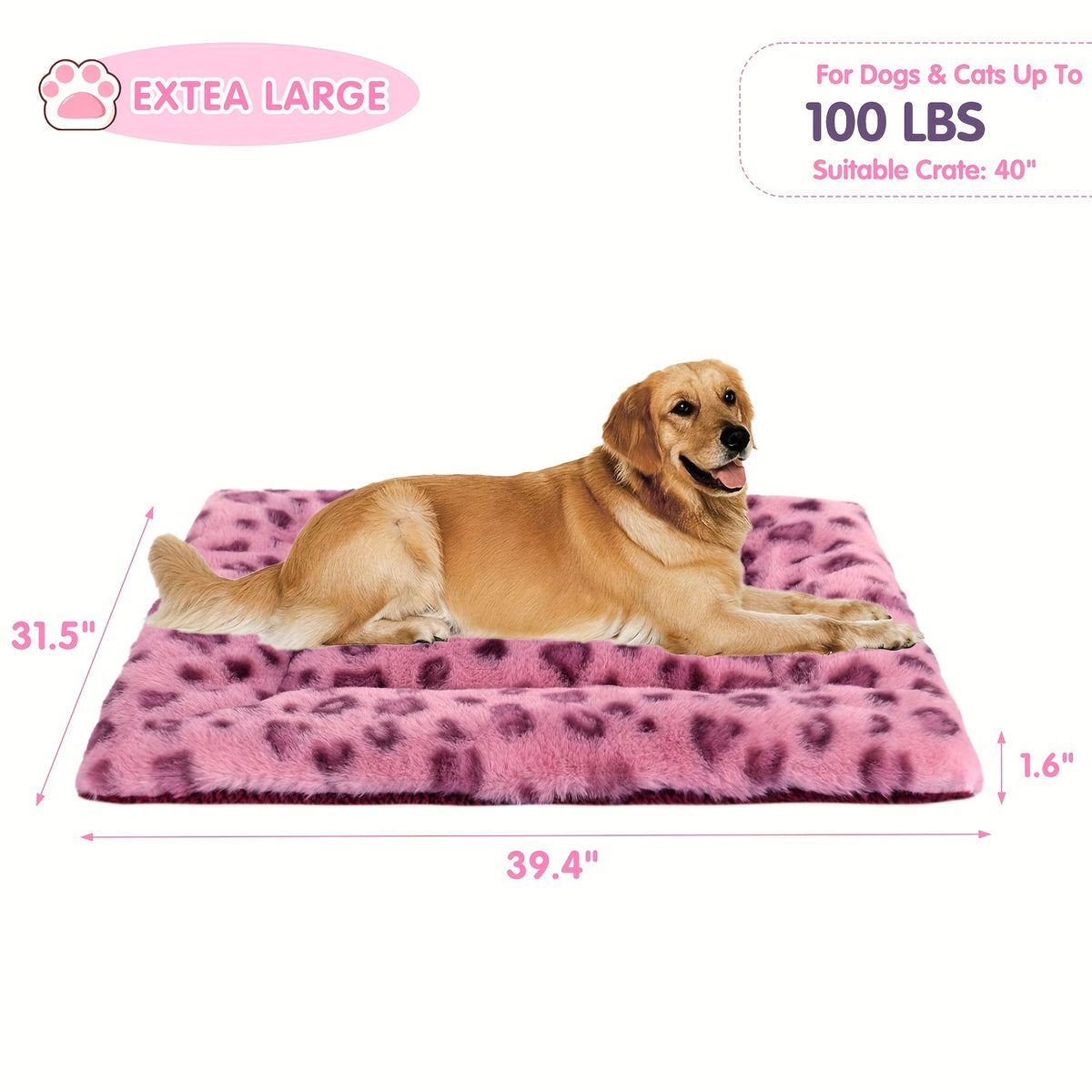 Reversible Dog Crate Mat with Leopard Print, Machine Washable Plush Pet Sleeping Pad for Dogs and Cats, Foldable Fleece Cushion in S to XL