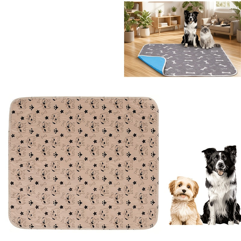 Washable Dog Pee Pads with Bone Print, 4-Layer Reusable Puppy Training Mats with Non-Slip Base for Floors, Crates and Travel, S M L