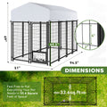 Dog Kennel with Silver Canopy and 2 Rotating Bowls, Welded Steel Outdoor Dog Pen with Lockable Gate, 51-Inch Width and Three Length Options