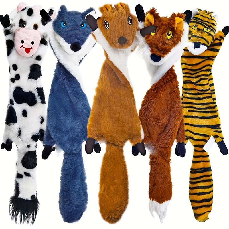 Unstuffed Squeaky Dog Toys, Random Color Plush Animal and Rope Play Options for Small and Medium Dogs, 1, 2, 3, 5 or 6 Piece Packs