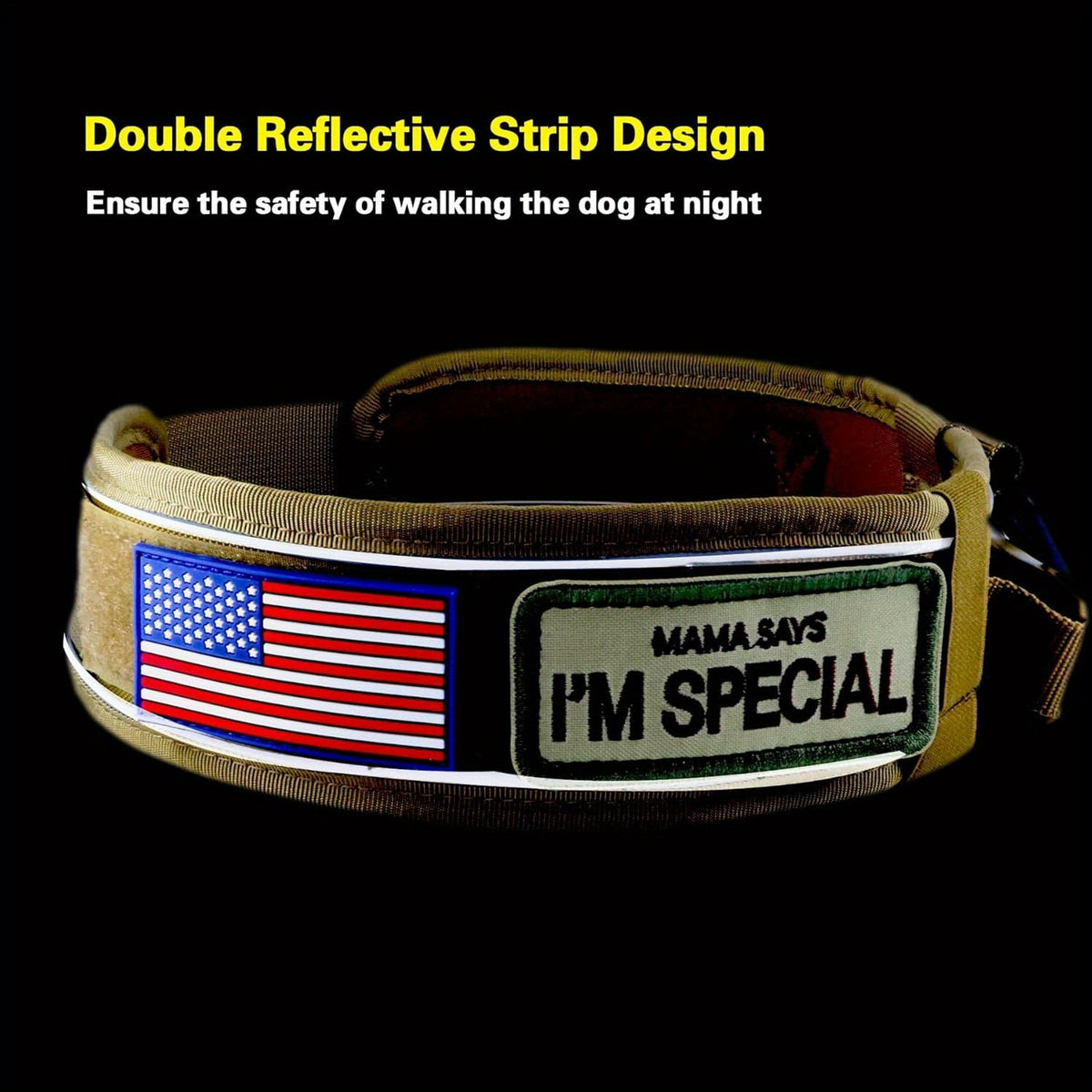 Tactical Dog Collar 2.6 Inch Wide with Padded Control Handle, Reflective Adjustable Nylon and Mesh Collar with Metal Buckle and 2 Patches, M L XL