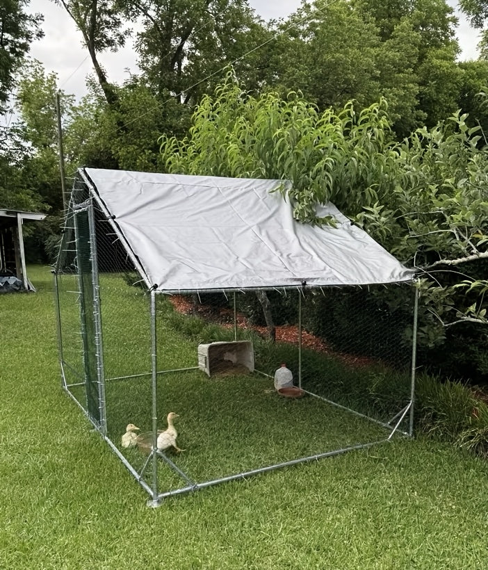 Chicken Run with UV Cover, Metal Walk-In Poultry Enclosure with Door for Backyard Hens, Outdoor Flock Care and Garden Setups, Three Size Options