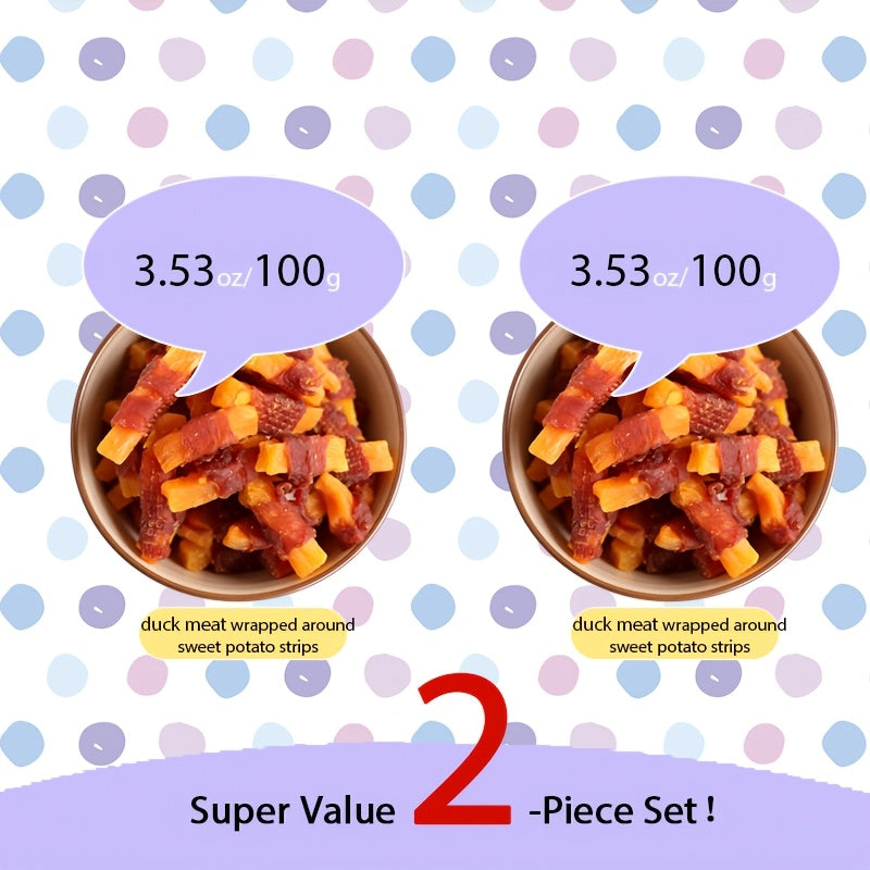 Duck Sweet Potato Dog Treats, Meat-Wrapped Sweet Potato Strips in 3.53 oz / 100g Options for Supervised Snack Time and Training Rewards