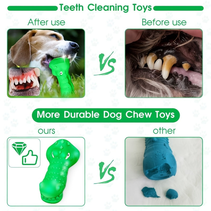 Crocodile Head Dog Chew Toy, Green Textured Rubber Squeaky Toy with Milk Scent for Supervised Chewing, Interactive Indoor and Outdoor Play