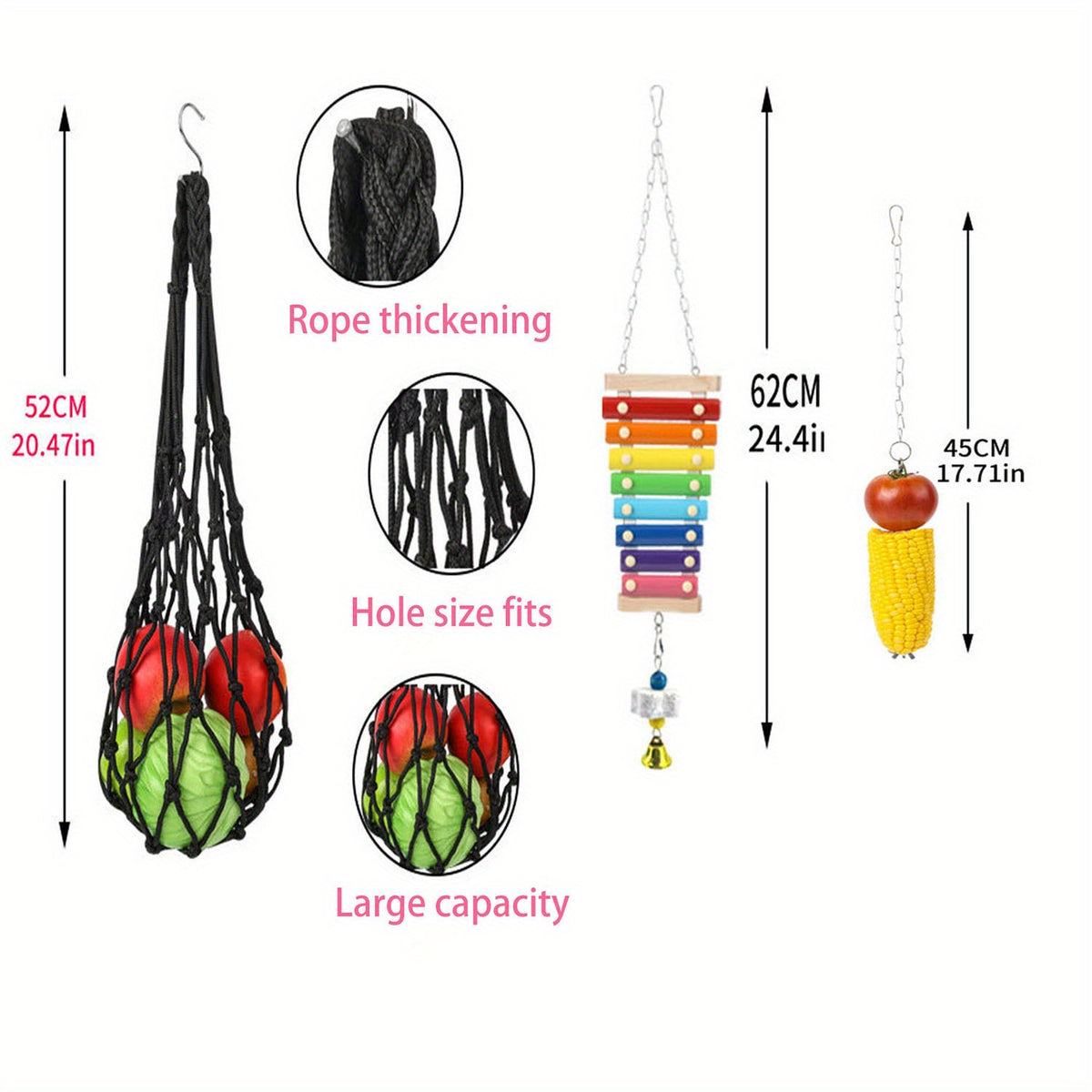 Chicken Enrichment Toys with Xylophone, Mirror, Ladder Bridge and Swing, 5 or 9 Piece Hanging Coop Accessory Sets for Backyard Hens and Poultry Play
