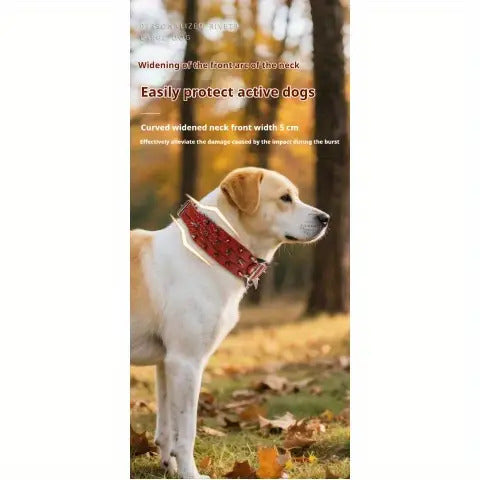 Spiked Dog Collar 2 Inch Wide with Adjustable Buckle, Leather-Like Statement Collar for Medium and Large Dogs, Four Colors in M to XXL Sizes