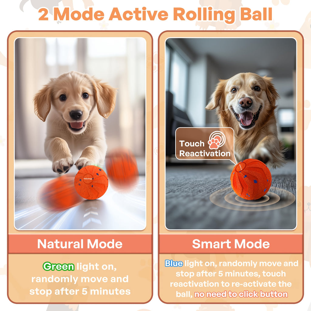 Interactive Dog Ball with Automatic Bouncing and Rotation, E-TPU Moving Chase Toy with Sleep Mode for Medium and Large Dogs