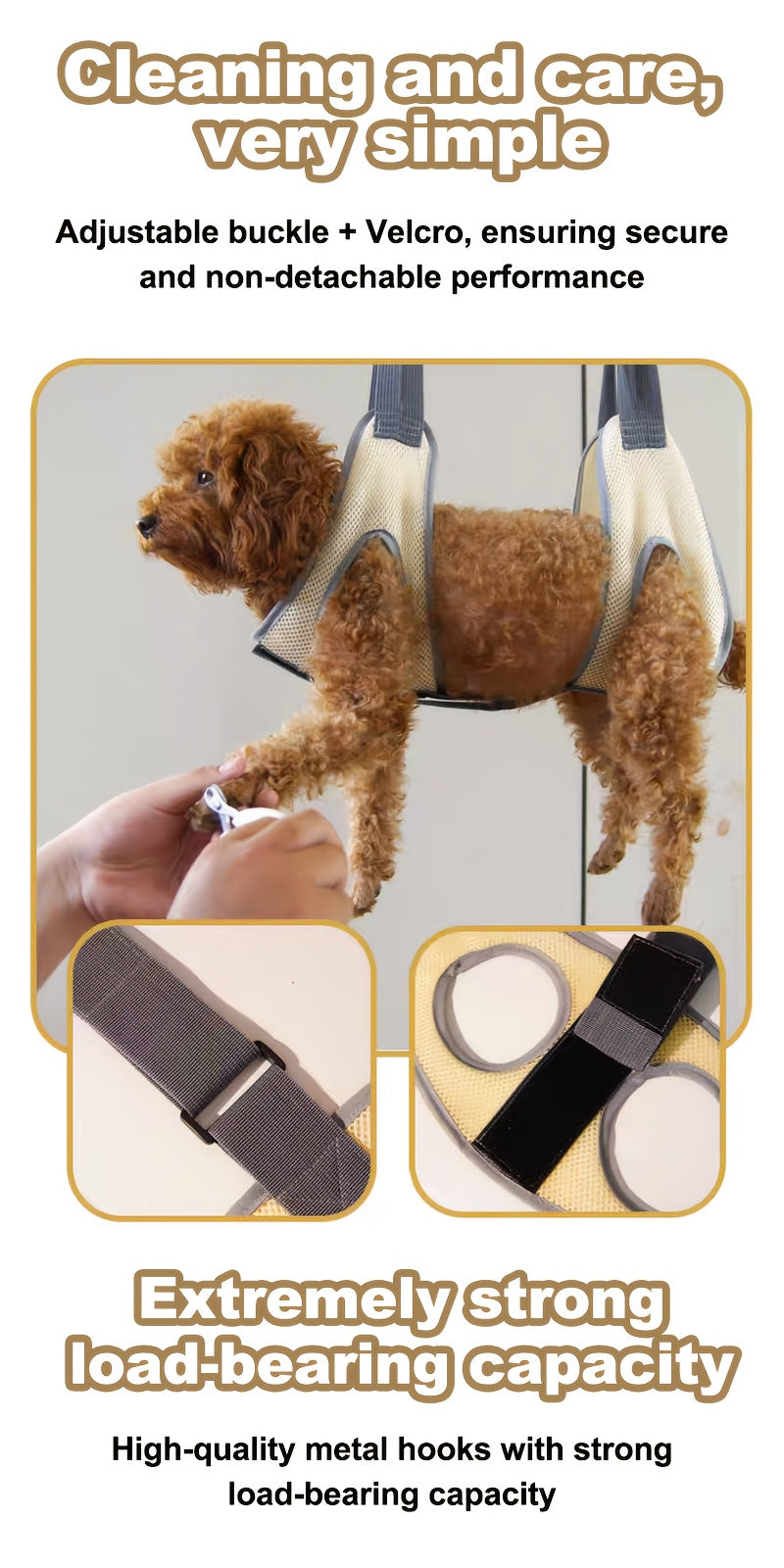 Mesh Pet Grooming Hammock with Adjustable Straps and Hooks, Breathable Nail Trimming Support Sling for Cats and Small Dogs in Grey or Pink