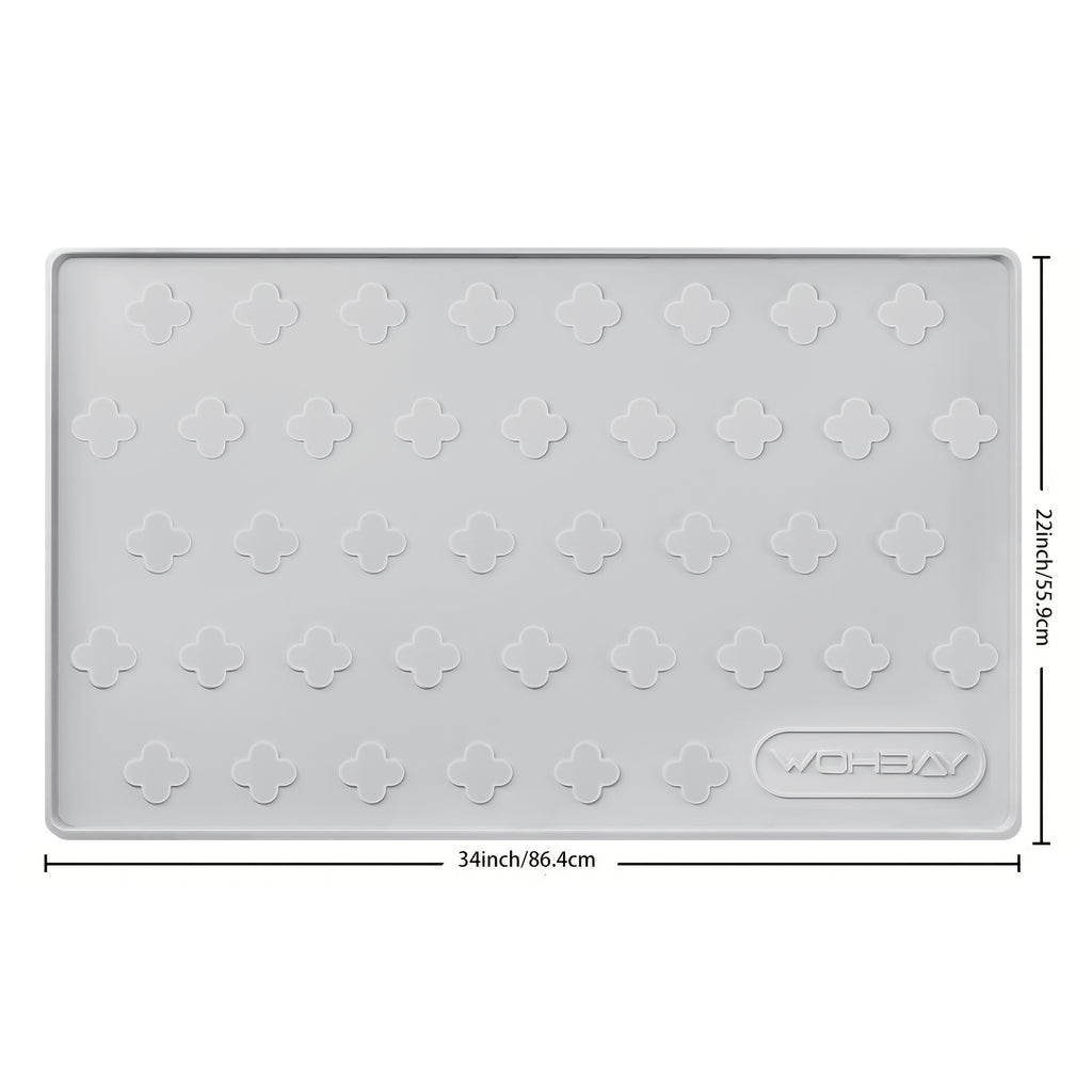 Silicone Cat Litter and Feeding Mat 34 x 22 Inches, 3-in-1 Washable Non-Slip Floor Protector with Raised Edges in Light Grey or Dark Gray