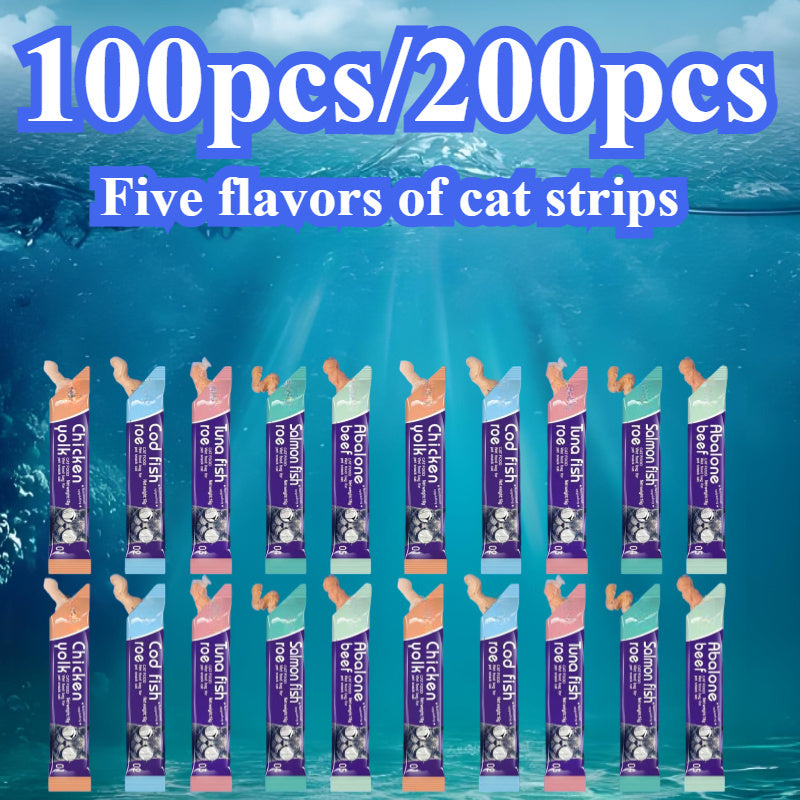 Cat Treat Sticks 100 or 200 Count, 16g Individual Cat Snacks in Five Mixed Flavors with Chicken, Salmon, Cod, Abalone Beef and Tuna Selections