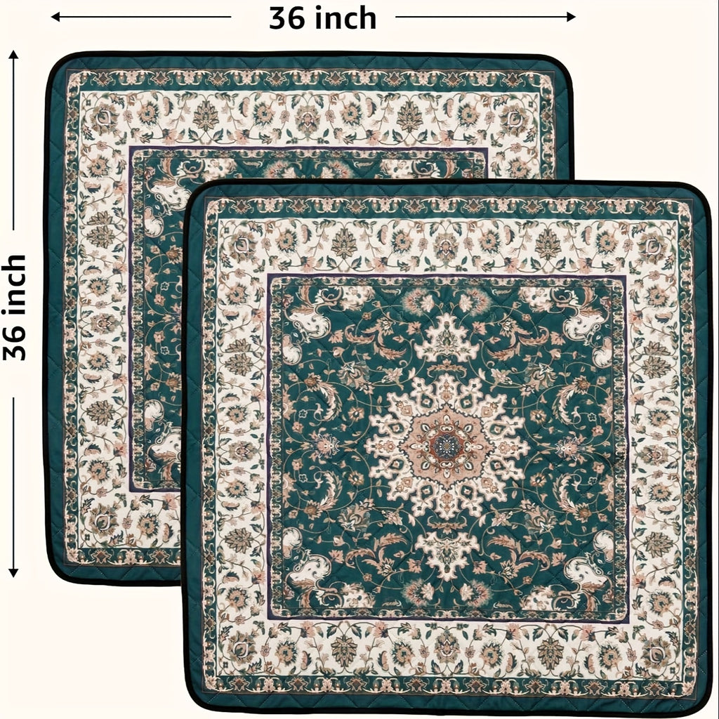 Bohemian Washable Dog Pee Pads 2 Pack, 36 x 36 Inch Reusable Non-Slip Puppy Potty Training Mats with Ornate Green Print for Floors and Playpens