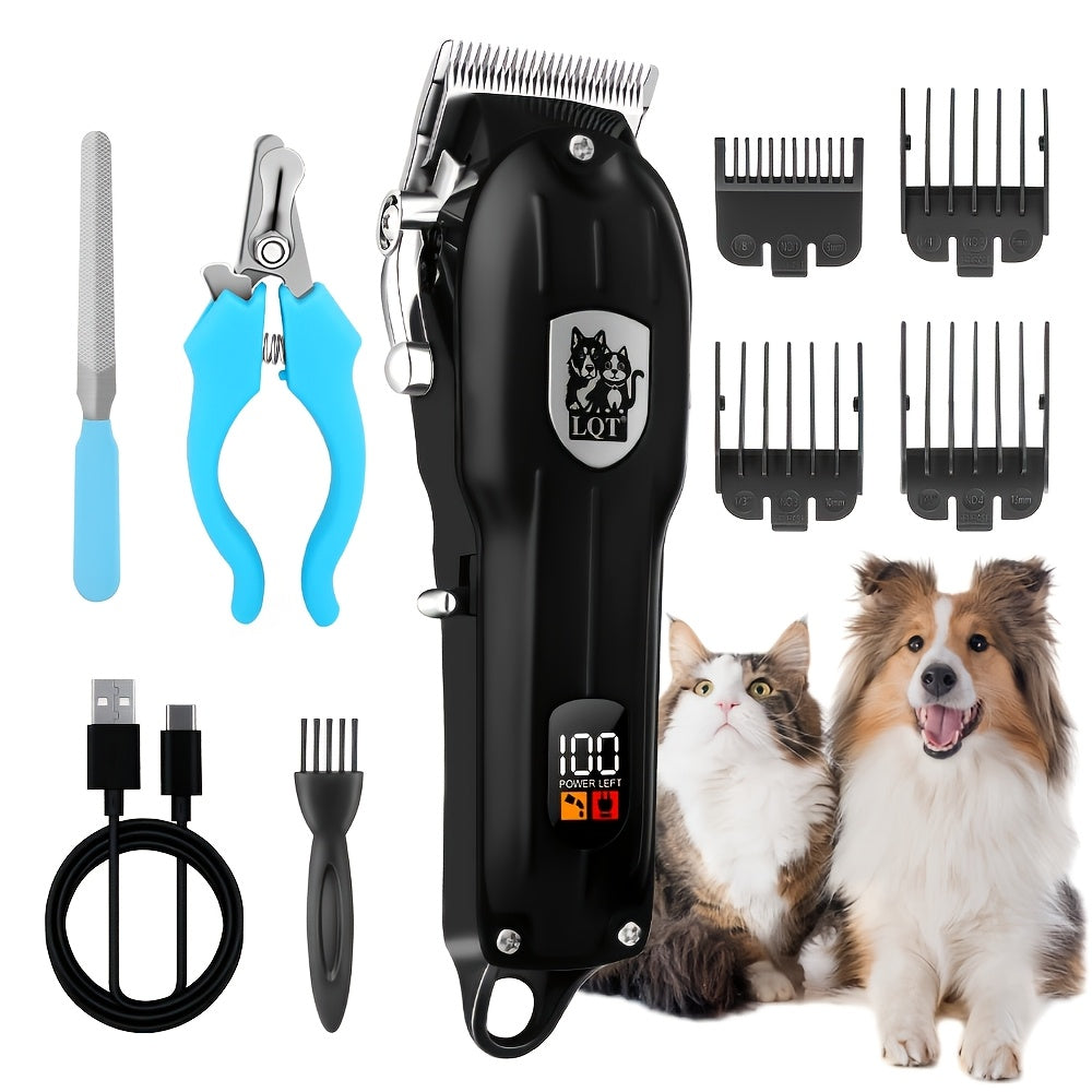 Dog Hair Clippers with Detachable Comb, Rechargeable Cordless Low-Noise Pet Shaver for Dog and Cat Grooming at Home, Five Style Options