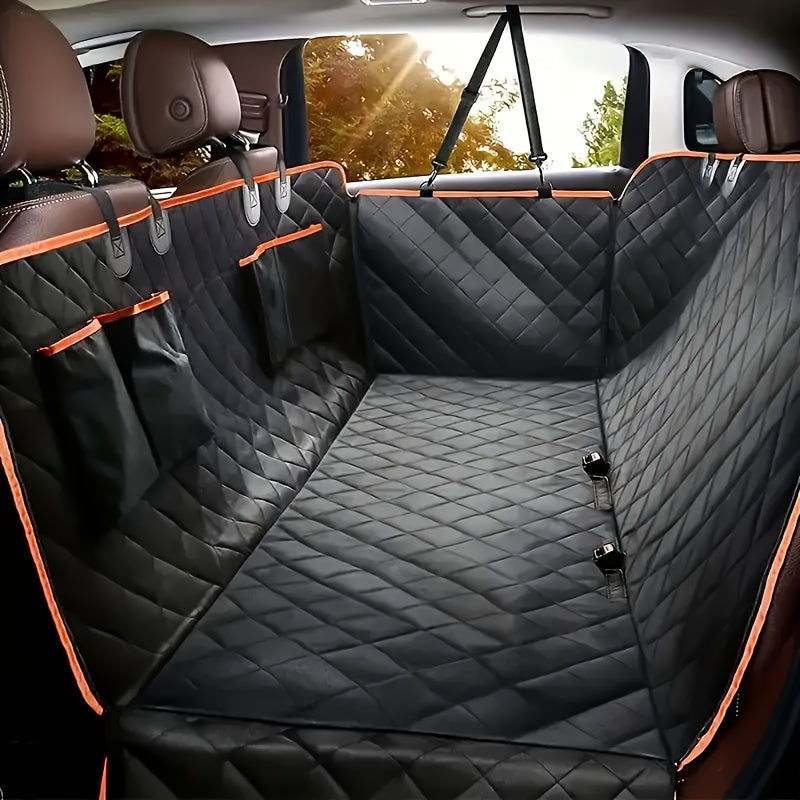 Waterproof Dog Car Seat Cover Hammock with Mesh Window, Zippered Side Flaps and Non-Slip Backseat Protection, 54 x 58 Inches, Black