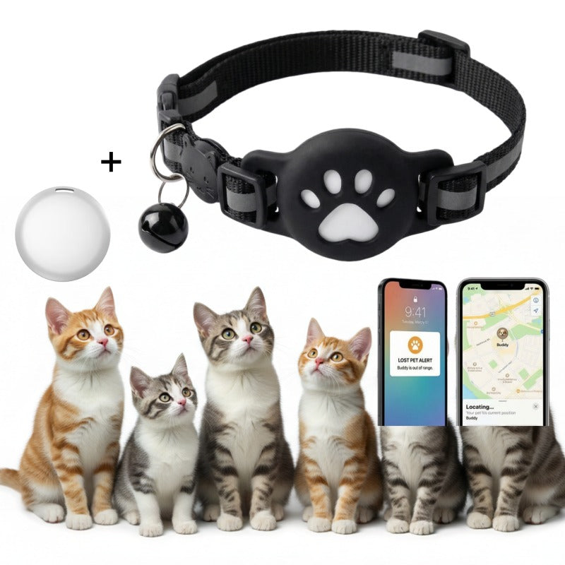 Cat Tracker Collar Set for iOS, Pet Locator with 5-Piece Option Including Two Lanyards, One Collar and Silicone Protective Case, Battery Not Included