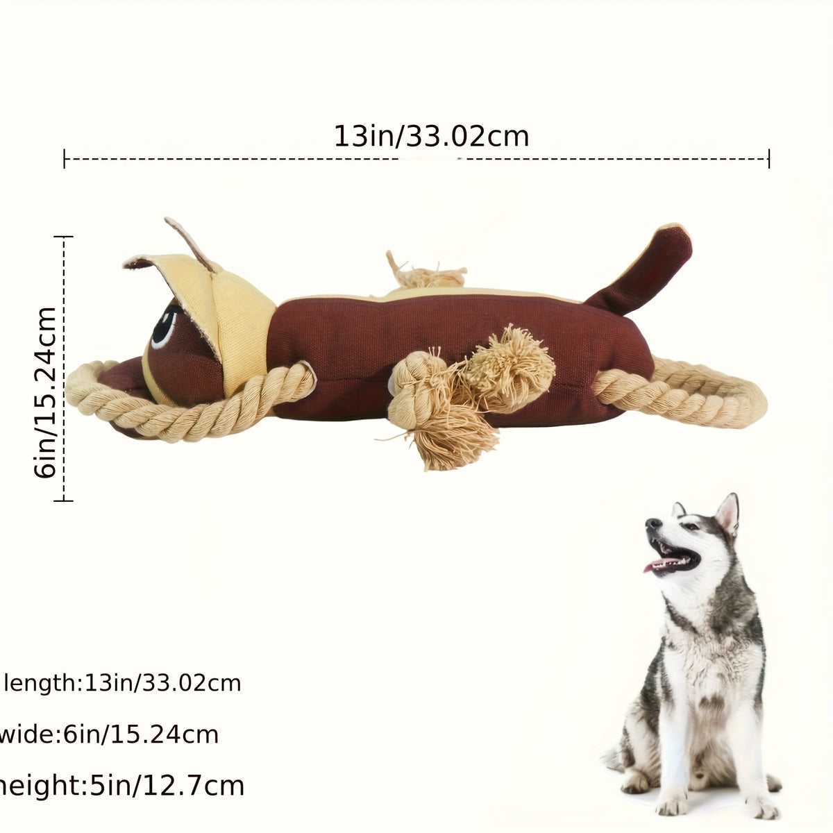 Squeaky Crinkle Rope Dog Toy with Minimal Stuffing, French Bulldog or Spring Cow Plush Styles for Supervised Gentle Tug and Interactive Puppy Play