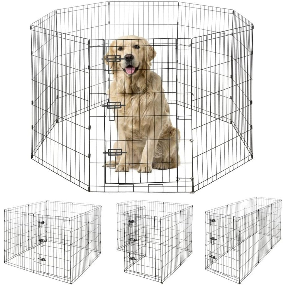 Dog Playpen with Gate and 8 Foldable Metal Panels, Portable Indoor Outdoor Exercise Fence for Small Dogs, 24 Inch and 36 Inch Size Options