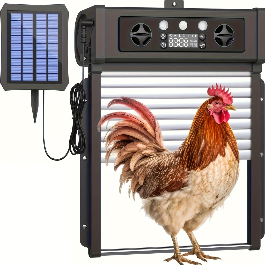 Solar Automatic Chicken Coop Door KA-200 with Timer and Light Sensor, Aluminum Alloy Poultry Door with Remote Control and 4000mAh Battery