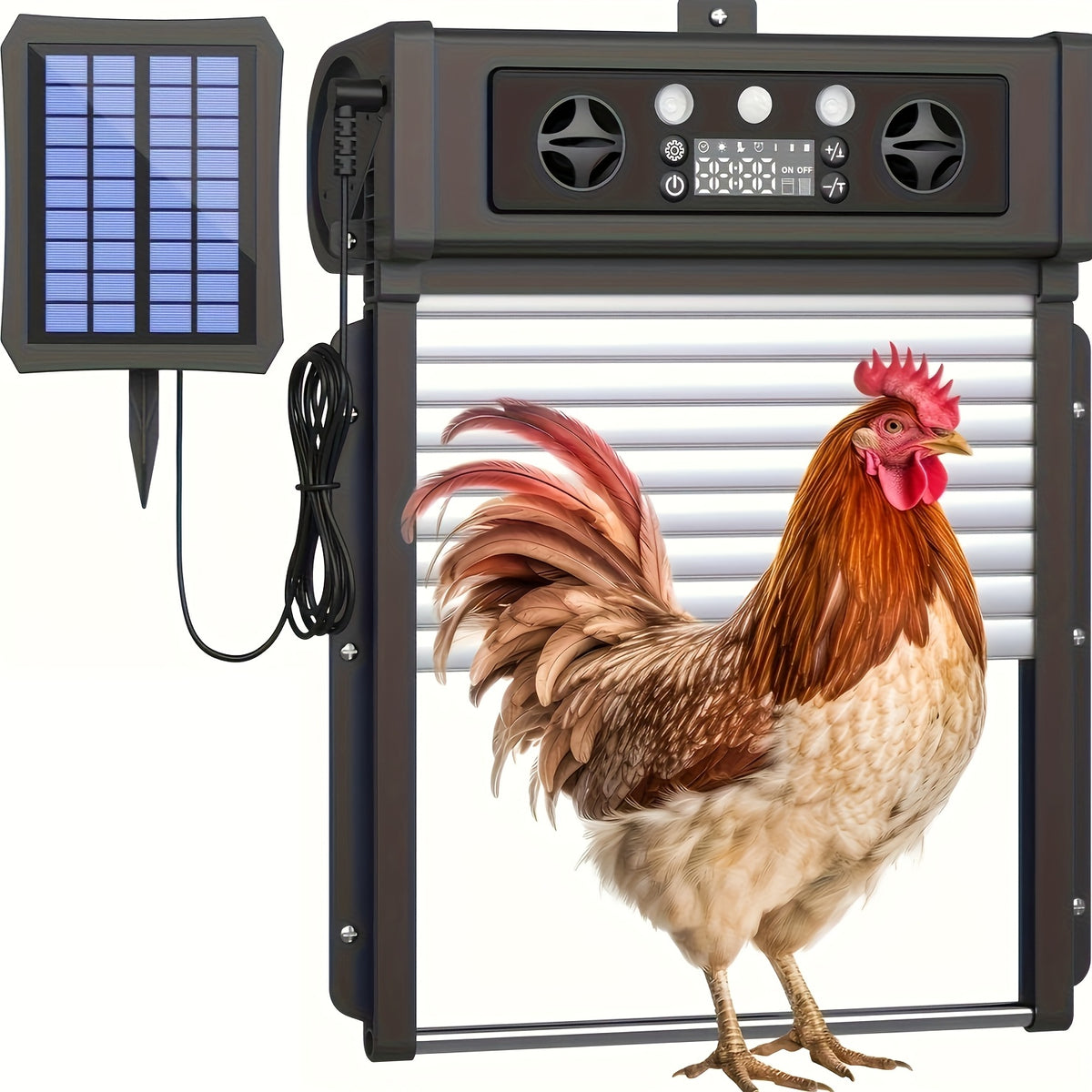 Solar Automatic Chicken Coop Door KA-200 with Timer and Light Sensor, Aluminum Alloy Poultry Door with Remote Control and 4000mAh Battery