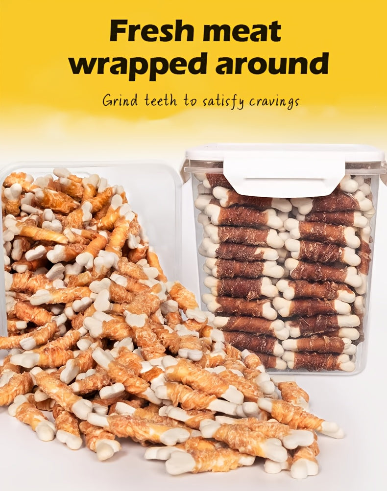 Calcium Bone Dog Chew Treats, 100g Dual Blend 2-in-1 Snacks with Listed Chicken, Duck and Cheese Flavors for Supervised Small and Medium Dog Rewards