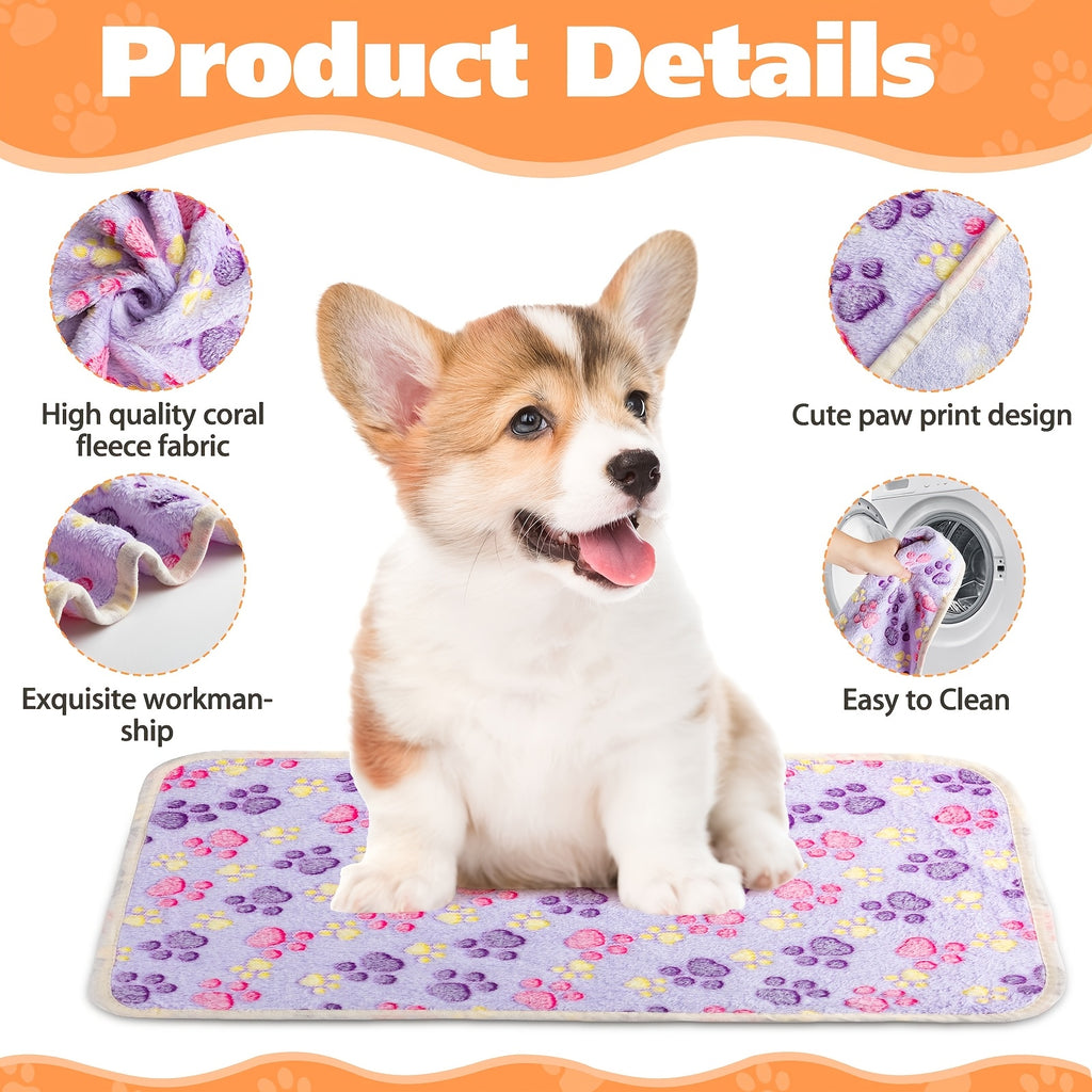 Fleece Pet Blankets 40 Pack, Washable Paw Print Throws for Small Dogs, Puppies, Cats and Kittens, Soft 24 x 16 Inch Bedding in 4 Colors