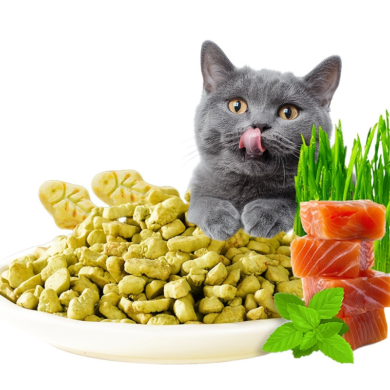 Fish-Shaped Cat Grass Treats, 150g / 5.29 oz Crunchy Pet Herb Snacks, Non-Freeze-Dried Cat Treats for Supervised Reward and Snack Time