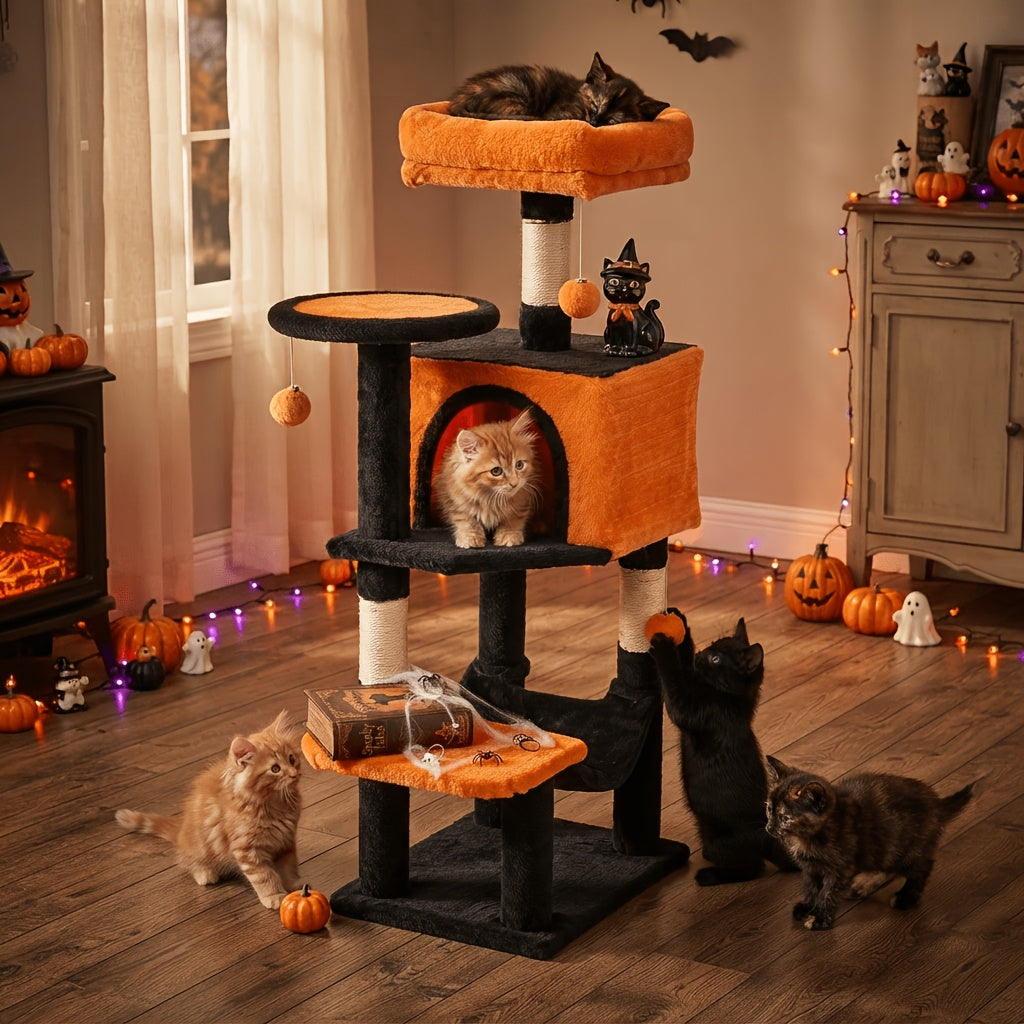 Cat Tree with Seven Color Choices, 44 Inch Indoor Cat Tower with Hammock, Condo Hideaway, Elevated Perches and Sisal Scratching Posts