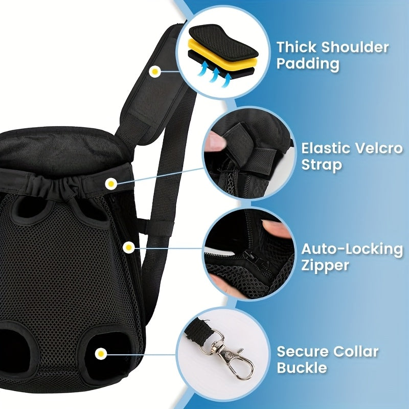 Breathable Mesh Dog Carrier Backpack for Small Dogs and Cats, Legs-Out Front Travel Bag with Adjustable Shoulder Straps and Zipper Closure