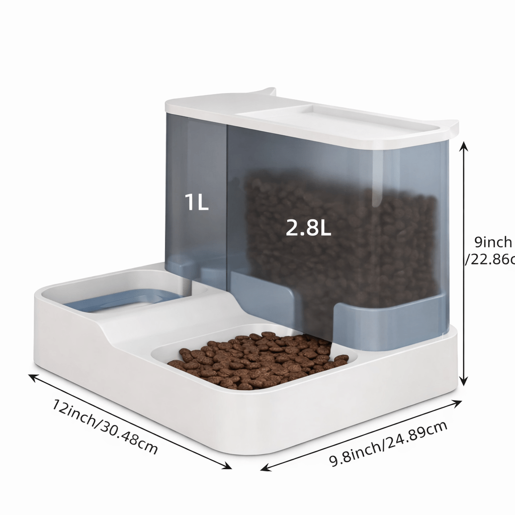 Gravity Dog Feeder and Waterer Set with 2.8L Food Storage and 1L Water Tank, Visible Kibble Container and Dual Bowl Base for Indoor Daily Feeding