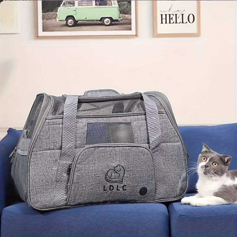 Cat Carrier with Wheels and Carrying Style Options, Foldable Mesh Pet Travel Bag in Light Grey or Pink for Vet Visits and Everyday Trips