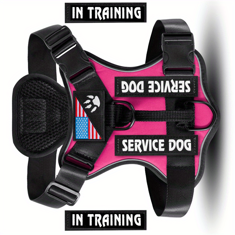 Dog Harness Patch Kit with 5 Patches, Reflective Adjustable Oxford Walking Vest with Mesh Lining, Padded Handle and Three Leash Rings, XS to XL