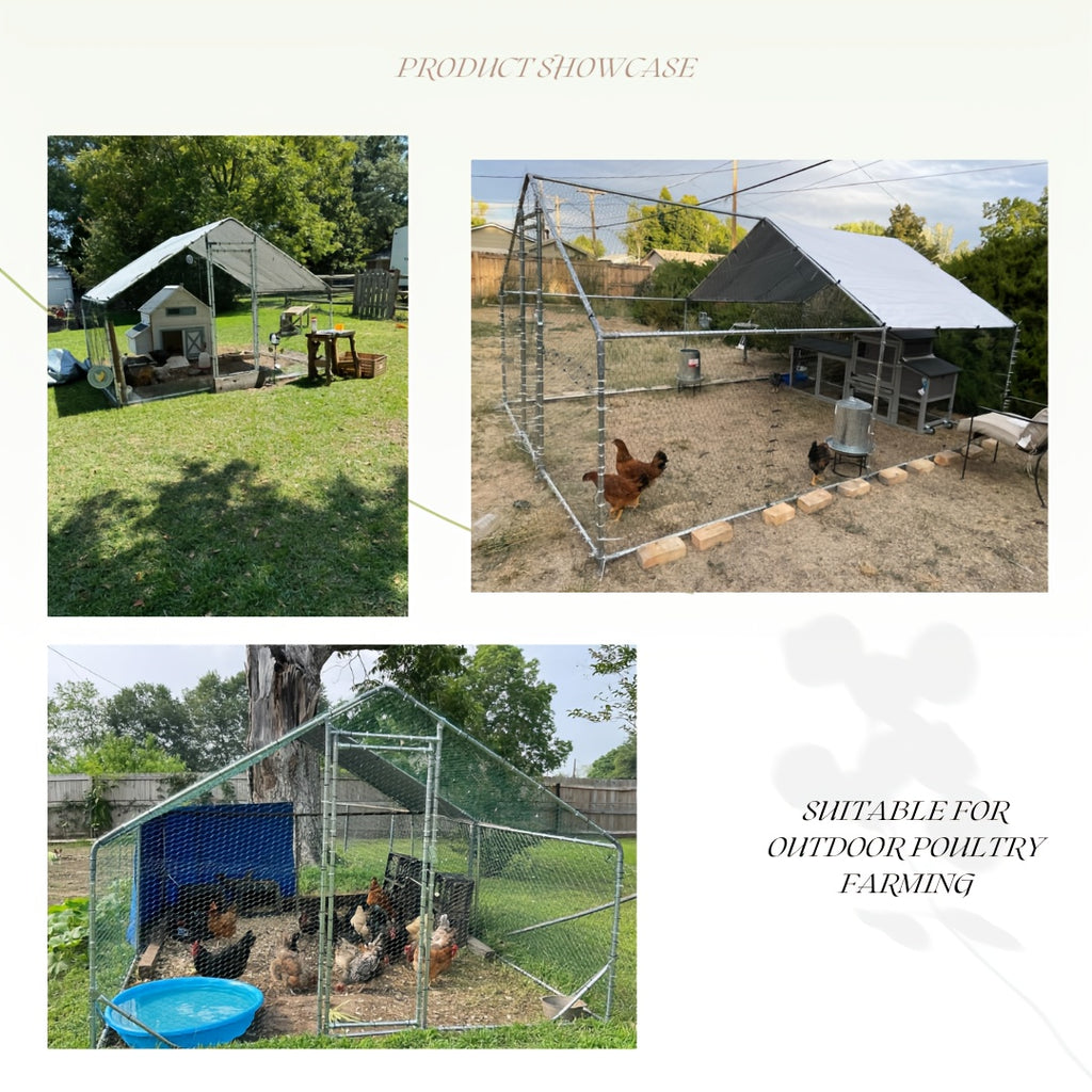 Spire Roof Chicken Coop Run with Metal Frame and Covered Section, Walk-In Outdoor Poultry Enclosure for Backyard Chickens and Ducks, Two Size Options