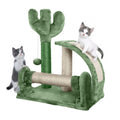 Small Cactus Cat Tree for Kittens, Green 20-Inch Indoor Cat Tower with Three Sisal Scratching Posts, Arched Pad and Interactive Ball