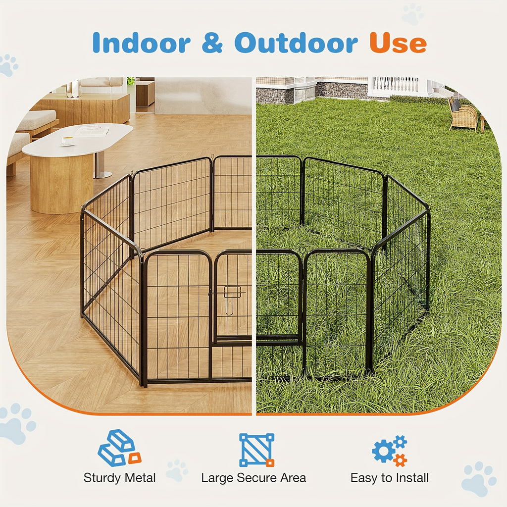 Metal Dog Playpen with Door, DIY 8 or 16 Panel Puppy Exercise Fence in 24, 32 or 40 Inch Size Options for Indoor and Outdoor Supervised Play