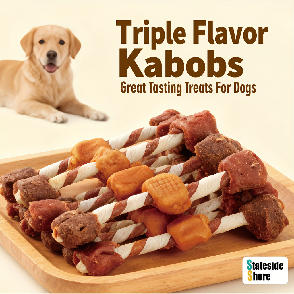 Rawhide Kabob Dog Treats with Beef, Chicken and Chicken Liver, Plus Twist Stick Options in 100g to 900g Packs for Supervised Chewing